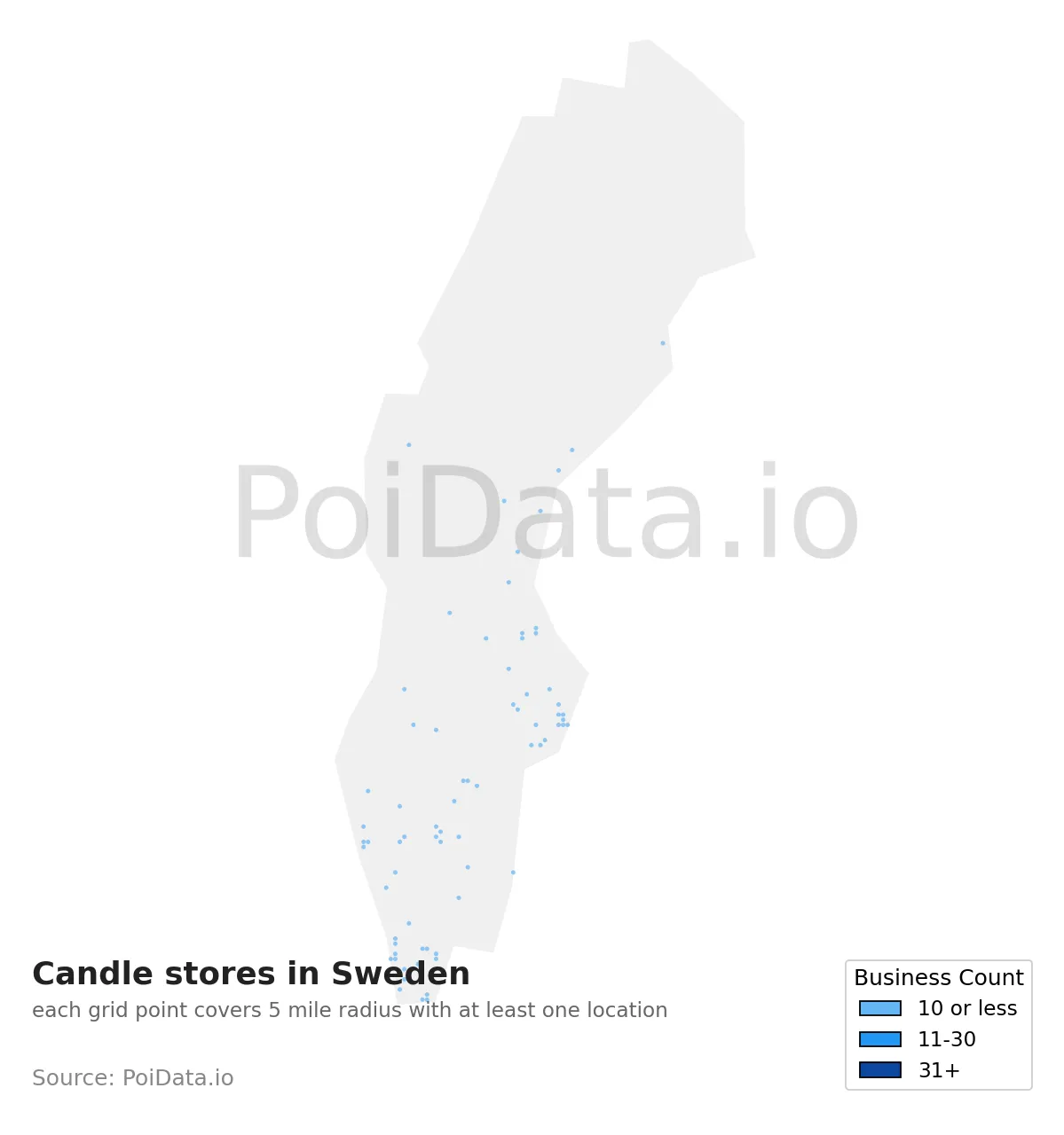 Candle store density map for Sweden