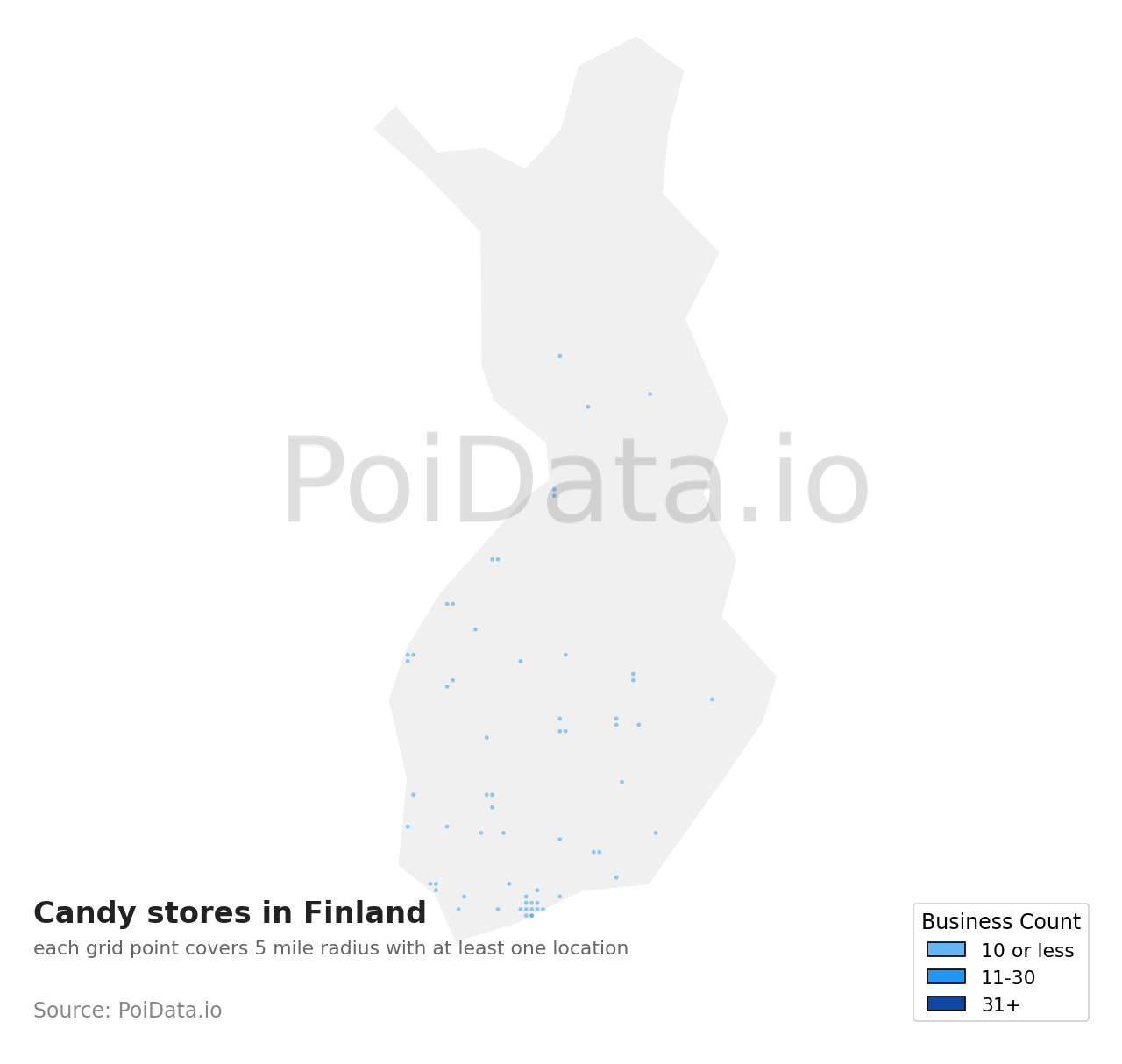 Candy store density map for Finland