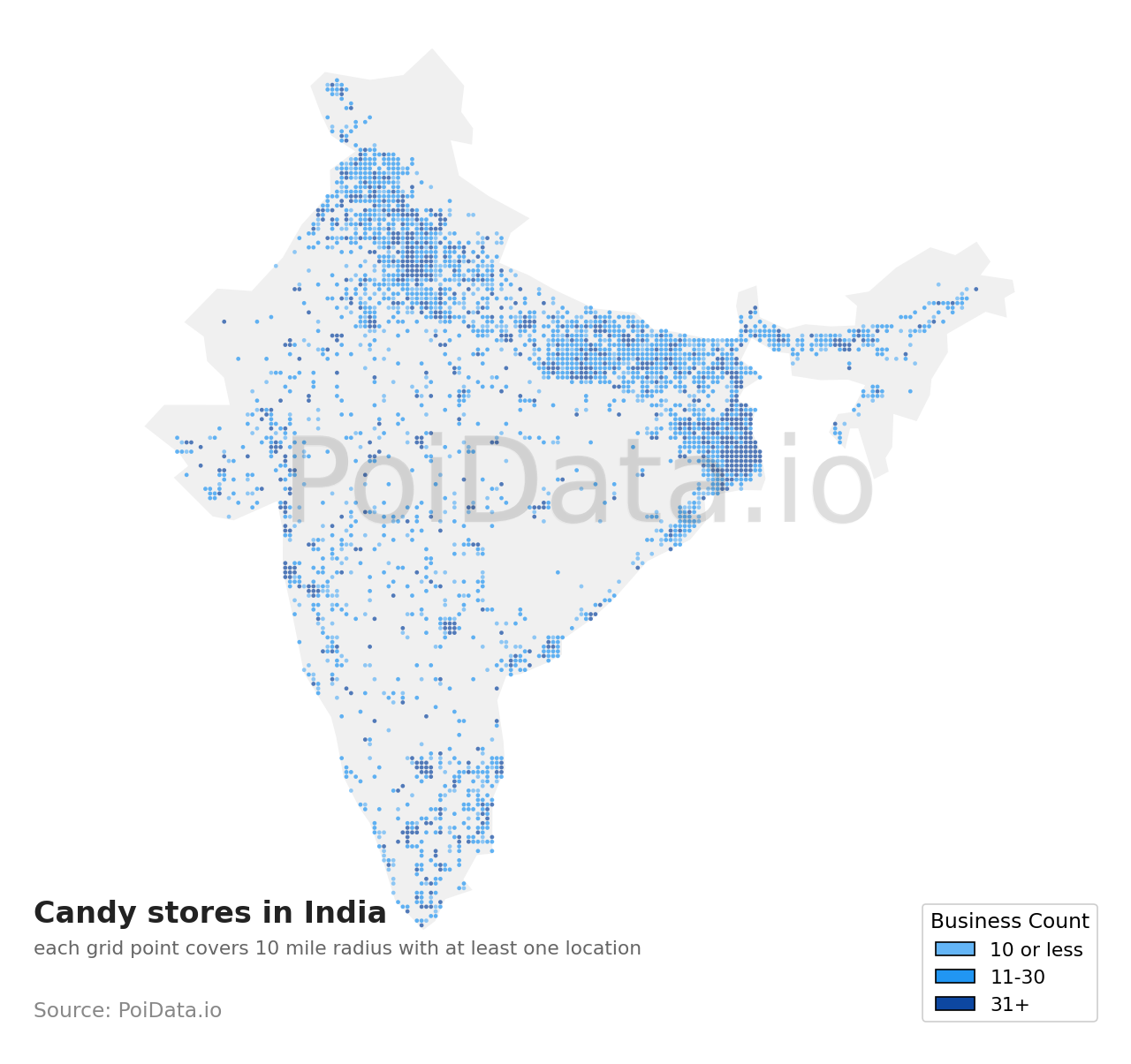 Candy store density map for India