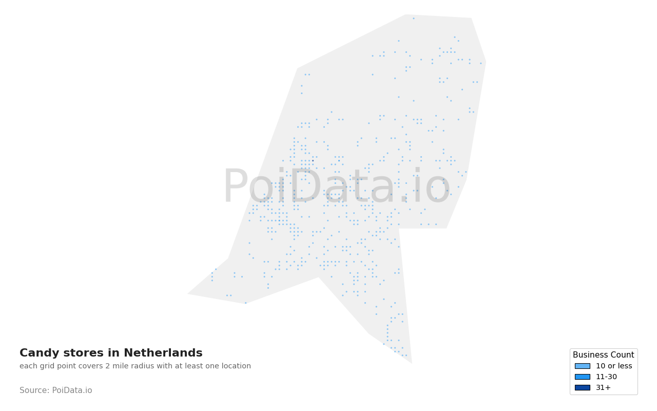 Candy store density map for Netherlands