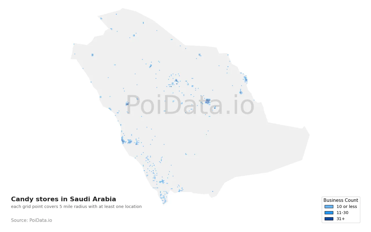 Candy store density map for Saudi Arabia