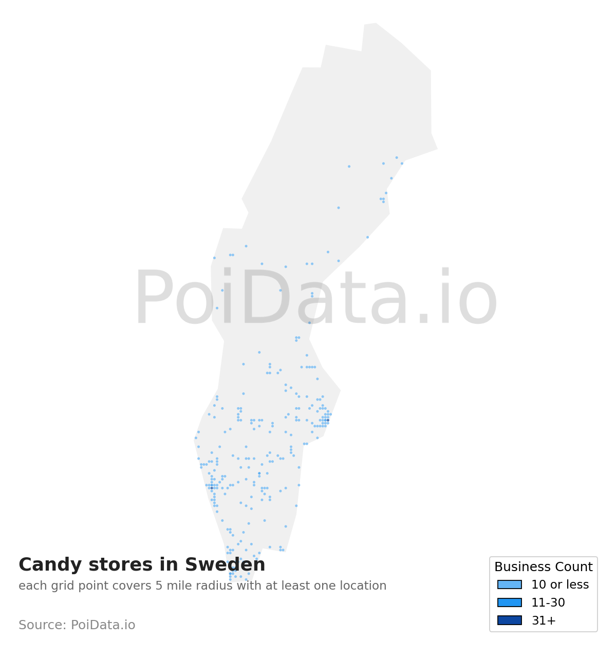 Candy store density map for Sweden