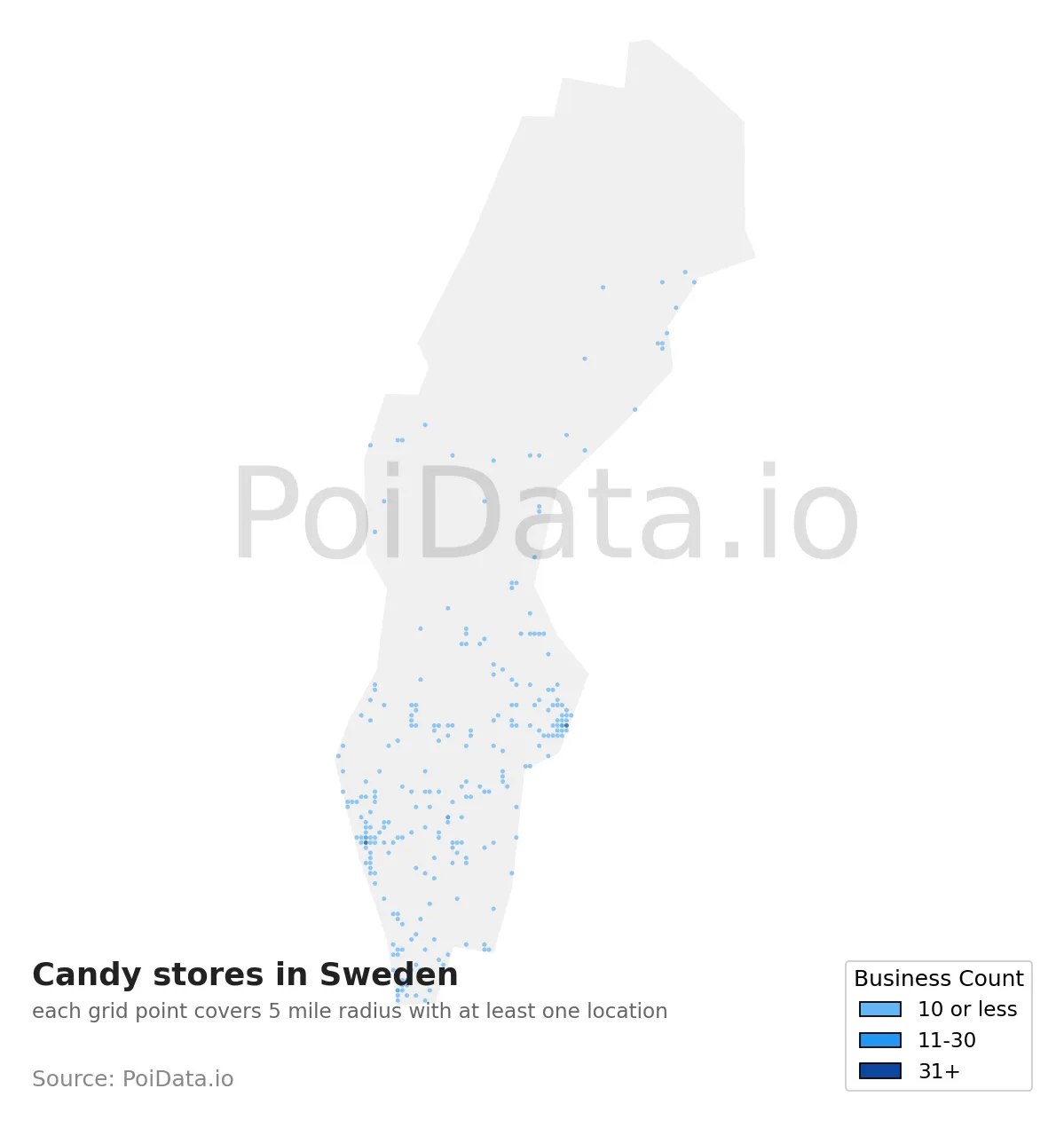 Candy store density map for Sweden