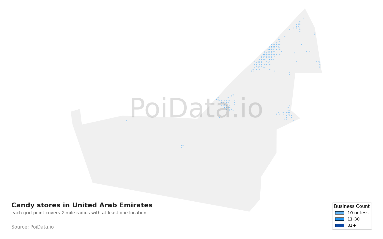 Candy store density map for United Arab Emirates