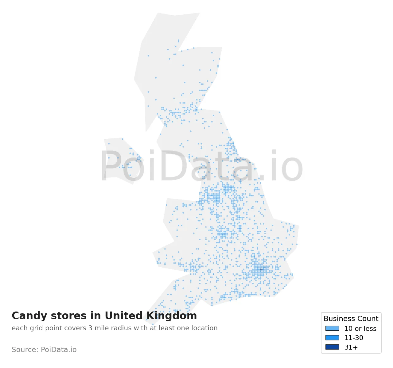 Candy store density map for United Kingdom