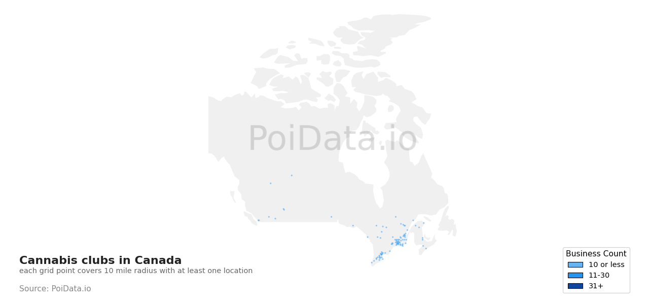 Cannabis club density map for Canada