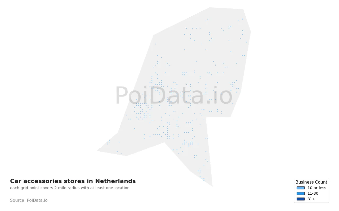 Car accessories store density map for Netherlands