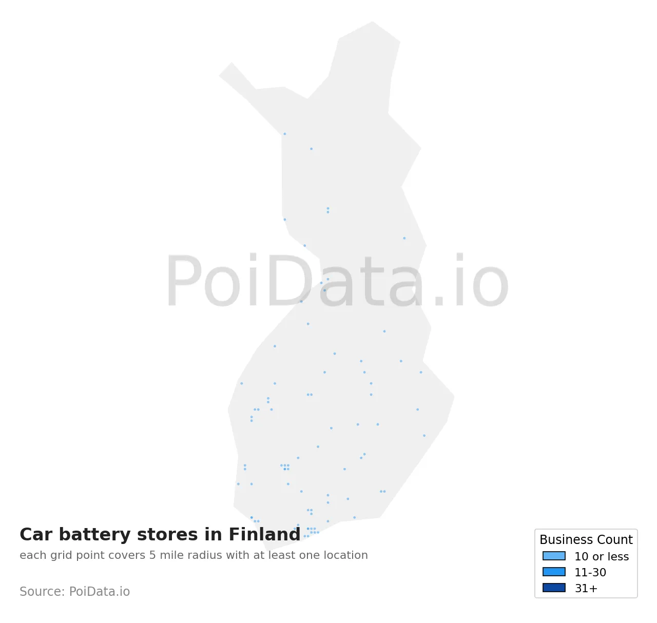 Car battery store density map for Finland