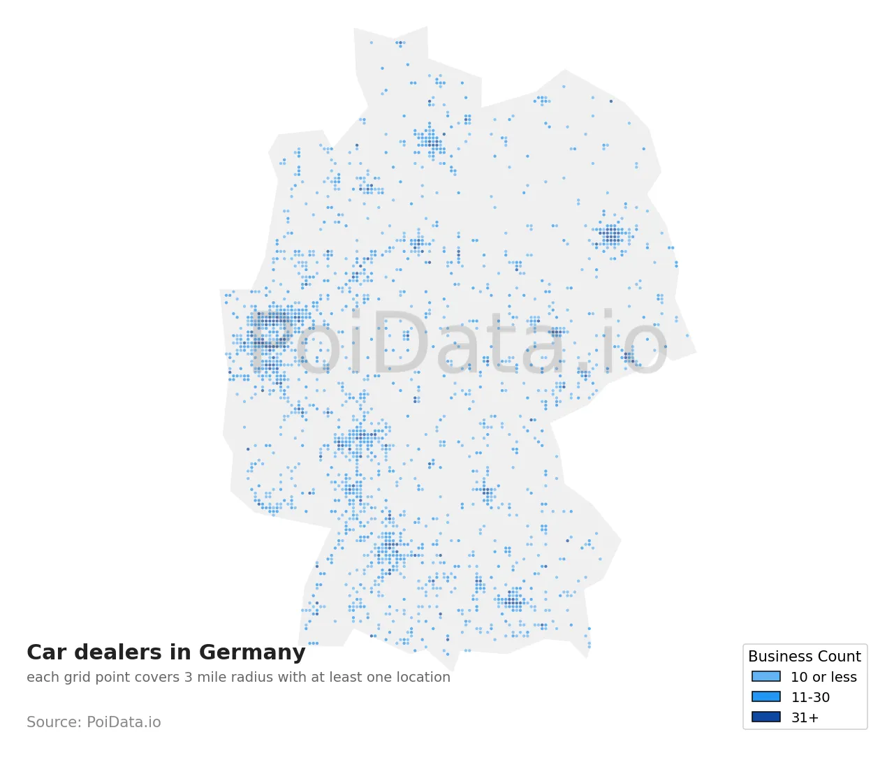 Car dealer density map for Germany