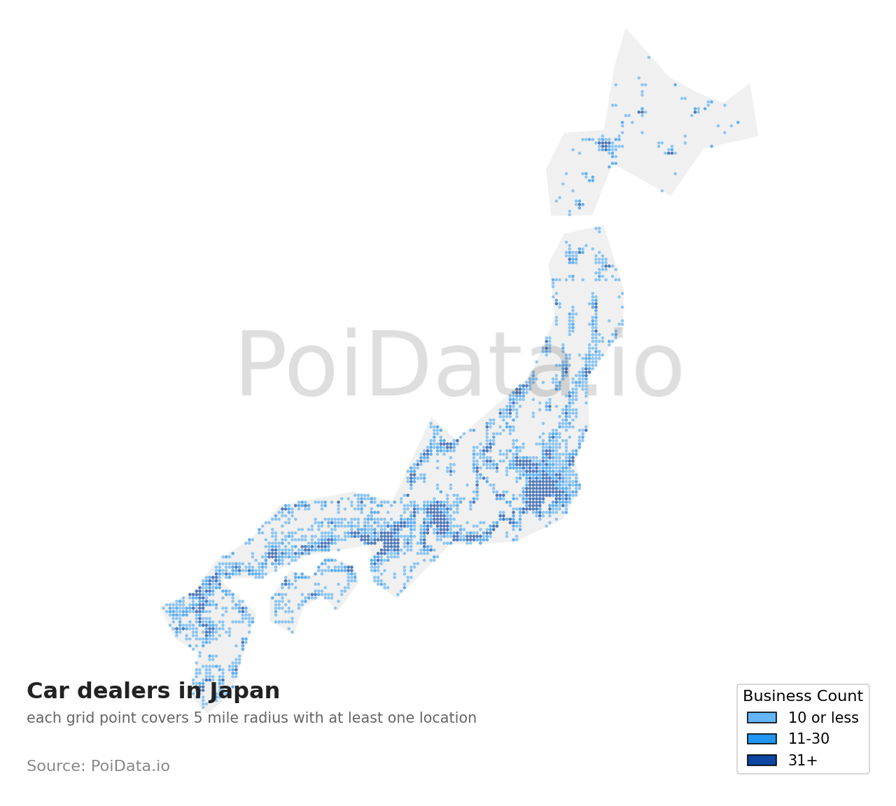 Car dealer density map for Japan