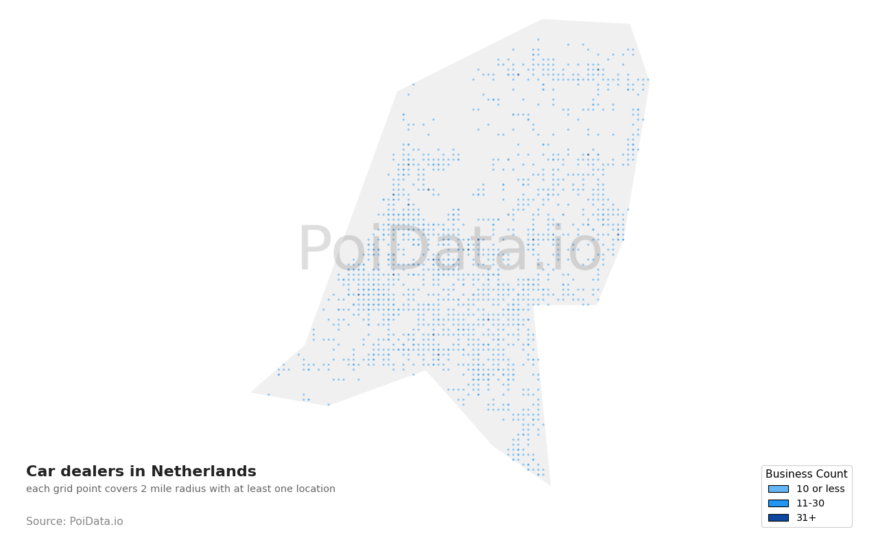 Car dealer density map for Netherlands