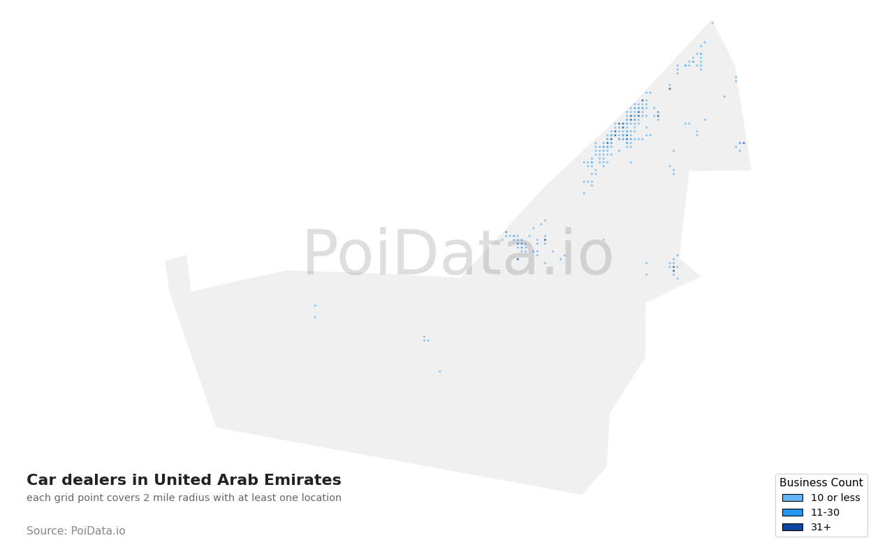 Car dealer density map for United Arab Emirates