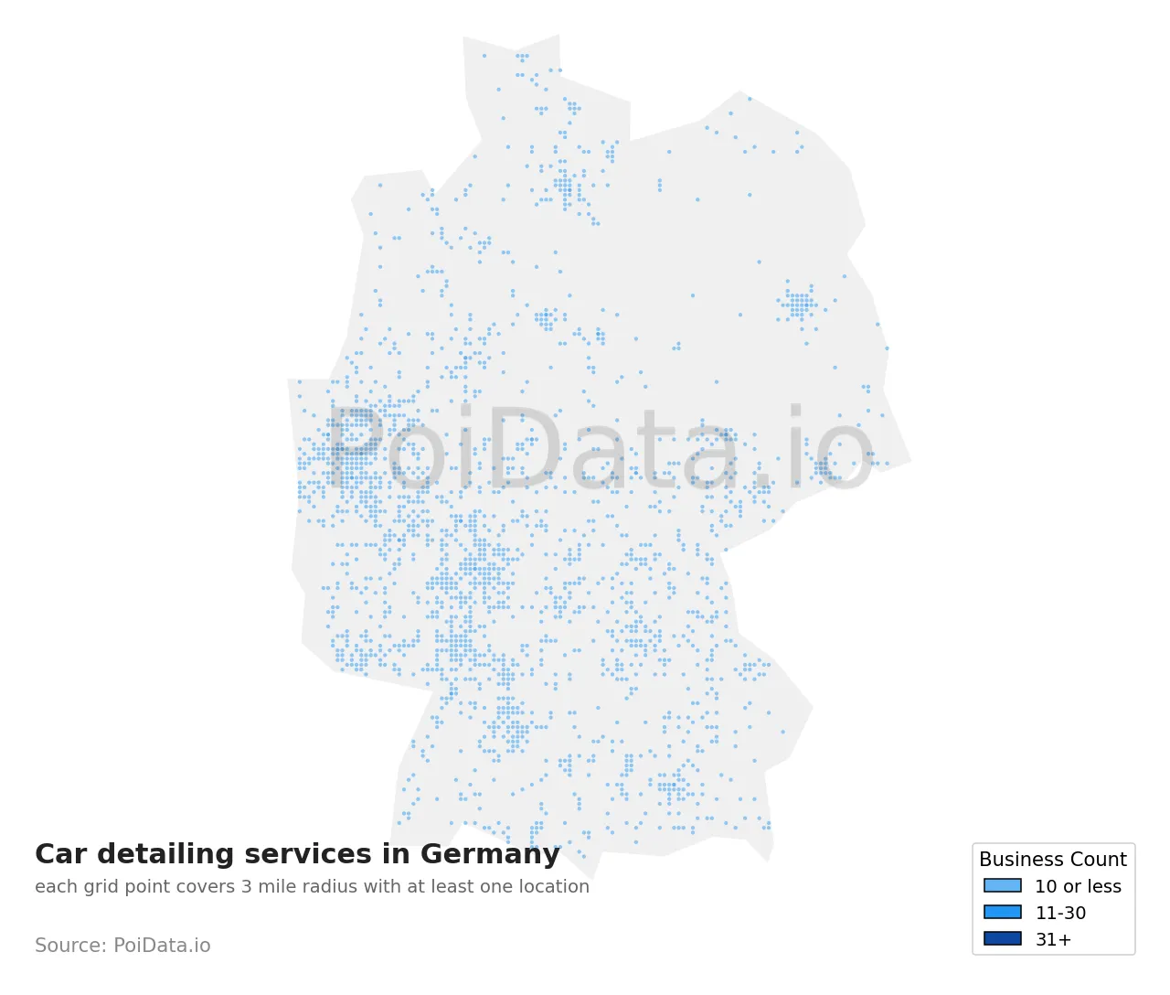 Car detailing service density map for Germany