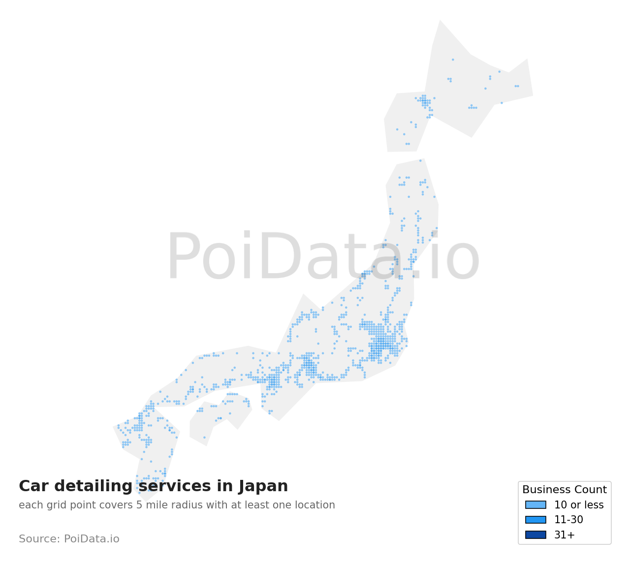 Car detailing service density map for Japan