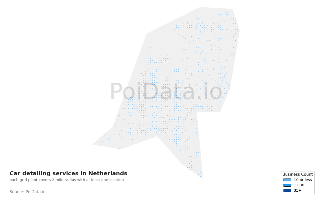 Car detailing service density map for Netherlands
