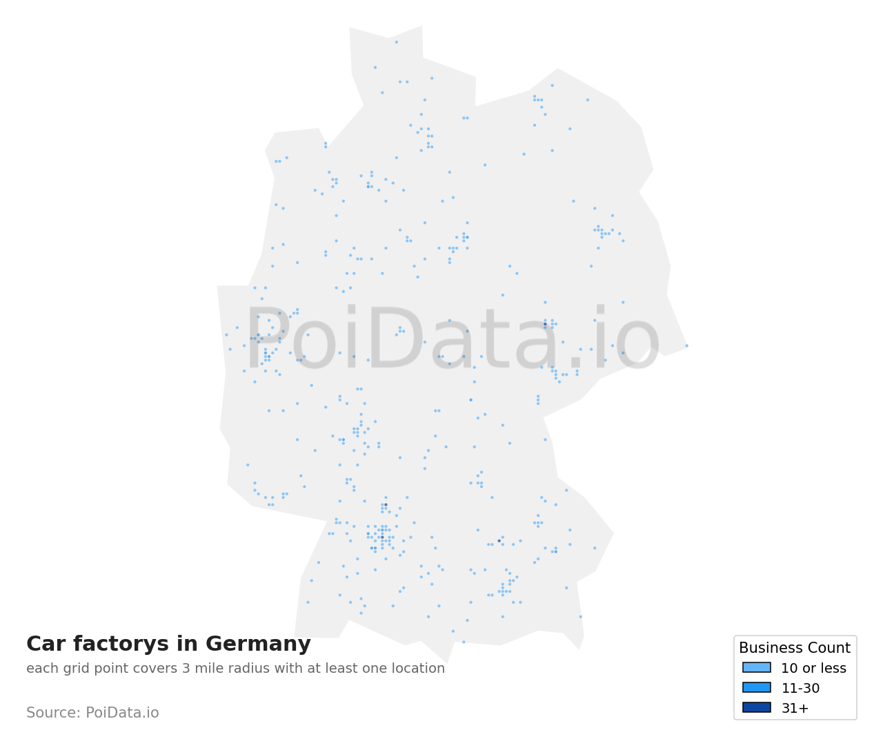 Car factory density map for Germany