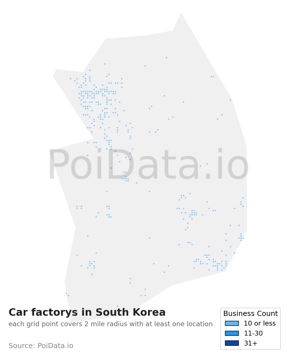 Car factory density map for South Korea