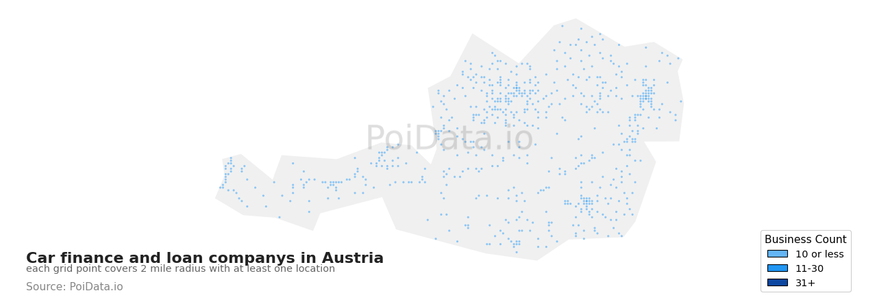 Car finance and loan company density map for Austria