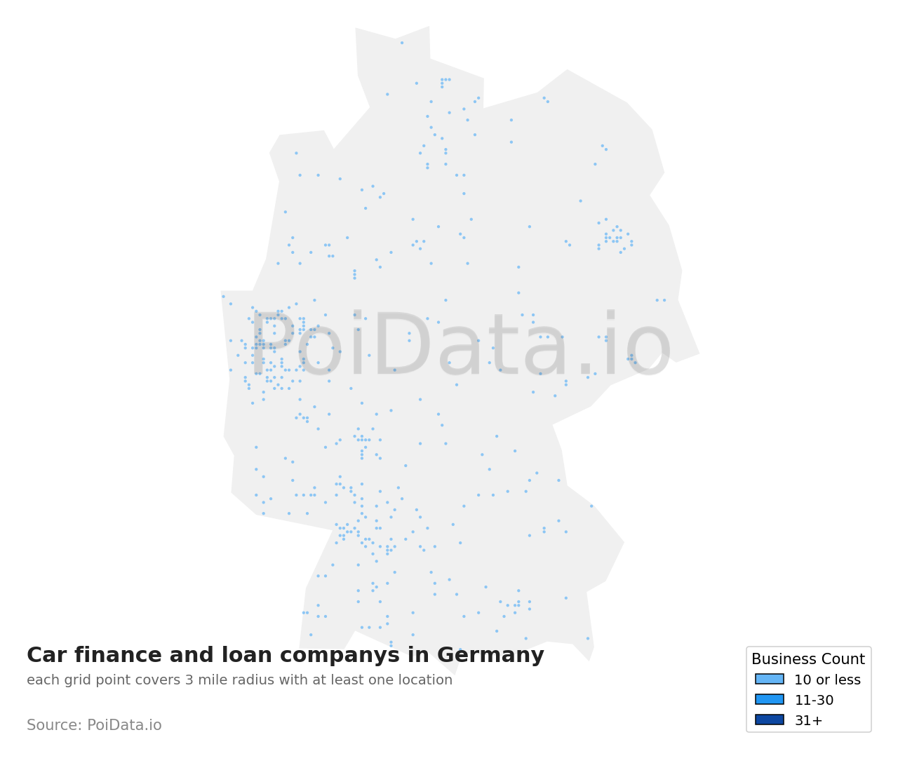 Car finance and loan company density map for Germany
