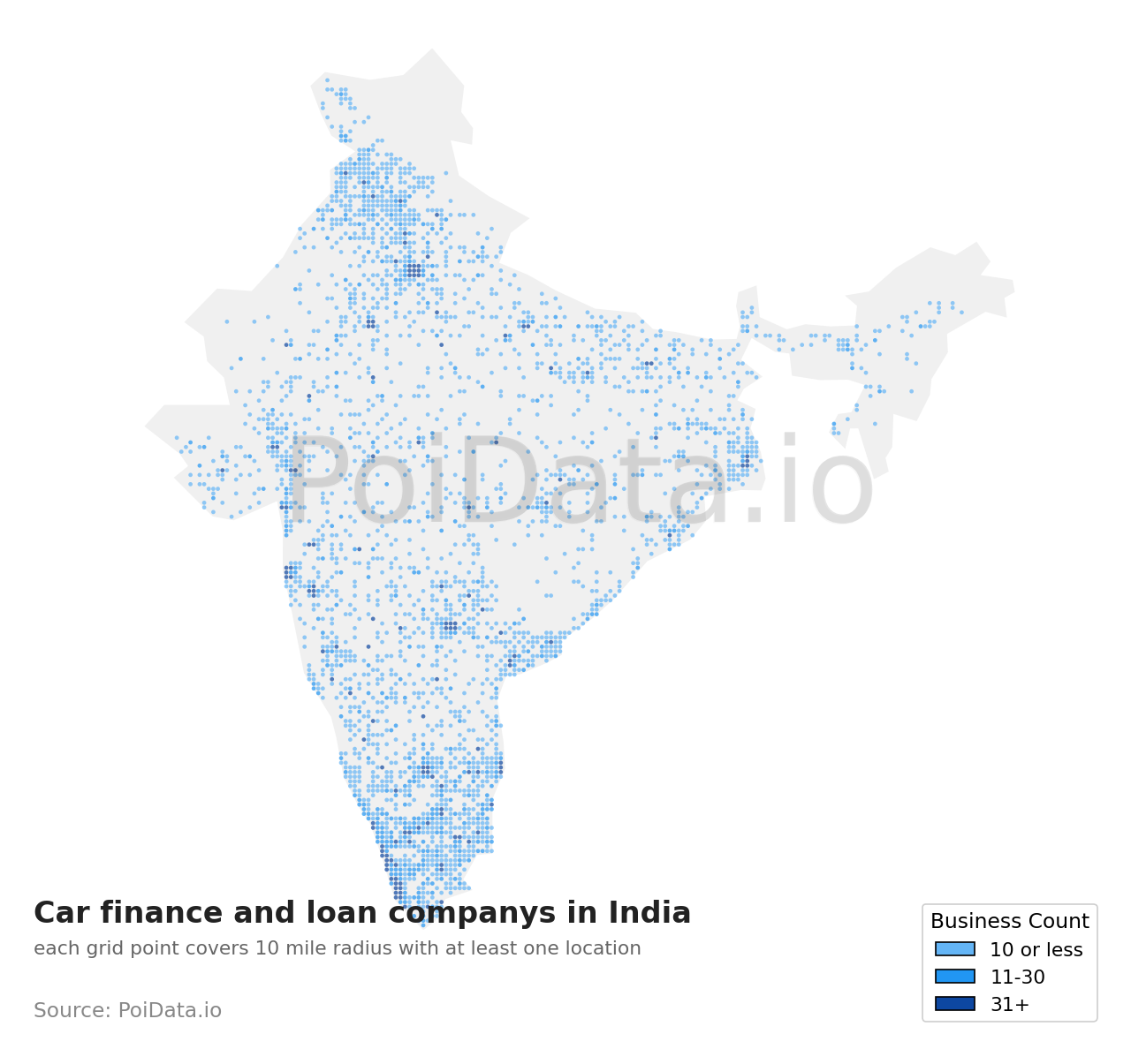 Car finance and loan company density map for India