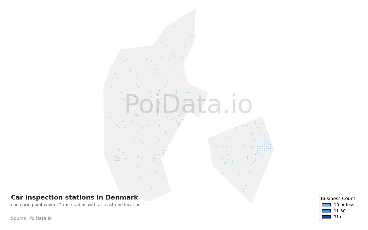 Car inspection station density map for Denmark