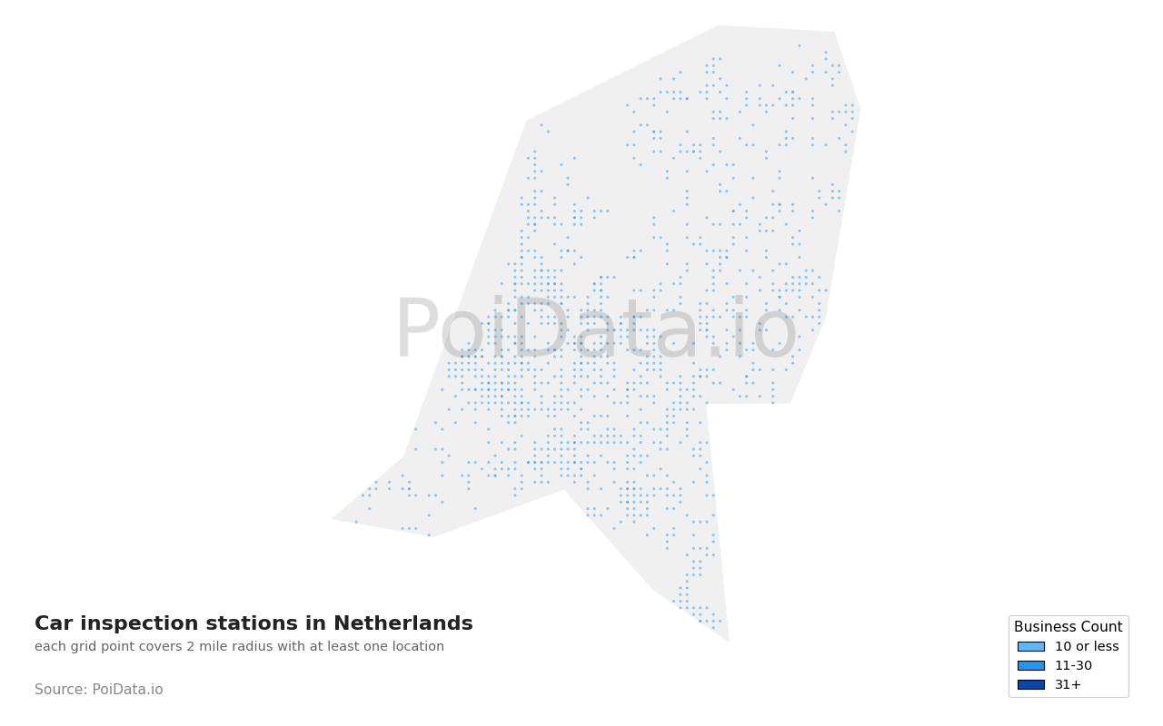 Car inspection station density map for Netherlands