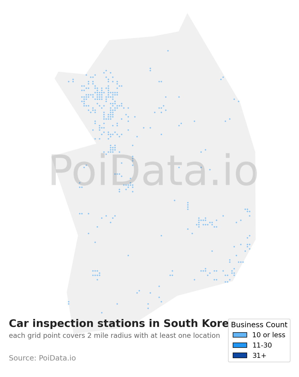 Car inspection station density map for South Korea