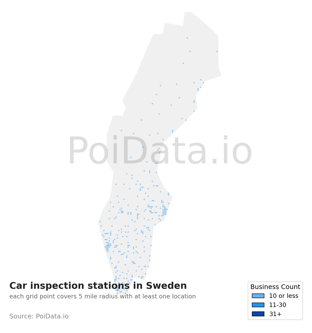Car inspection station density map for Sweden