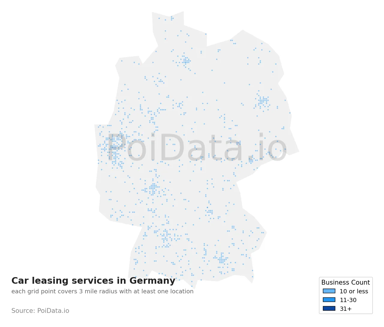 Car leasing service density map for Germany