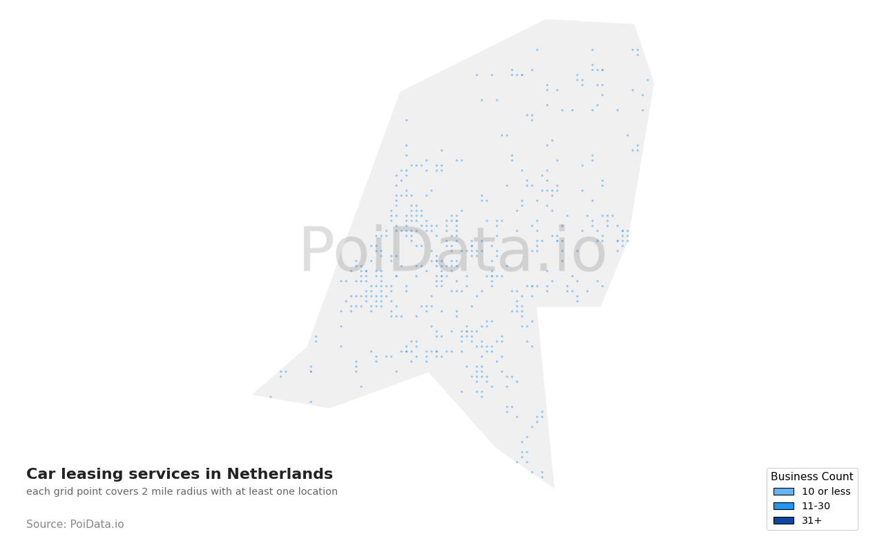 Car leasing service density map for Netherlands