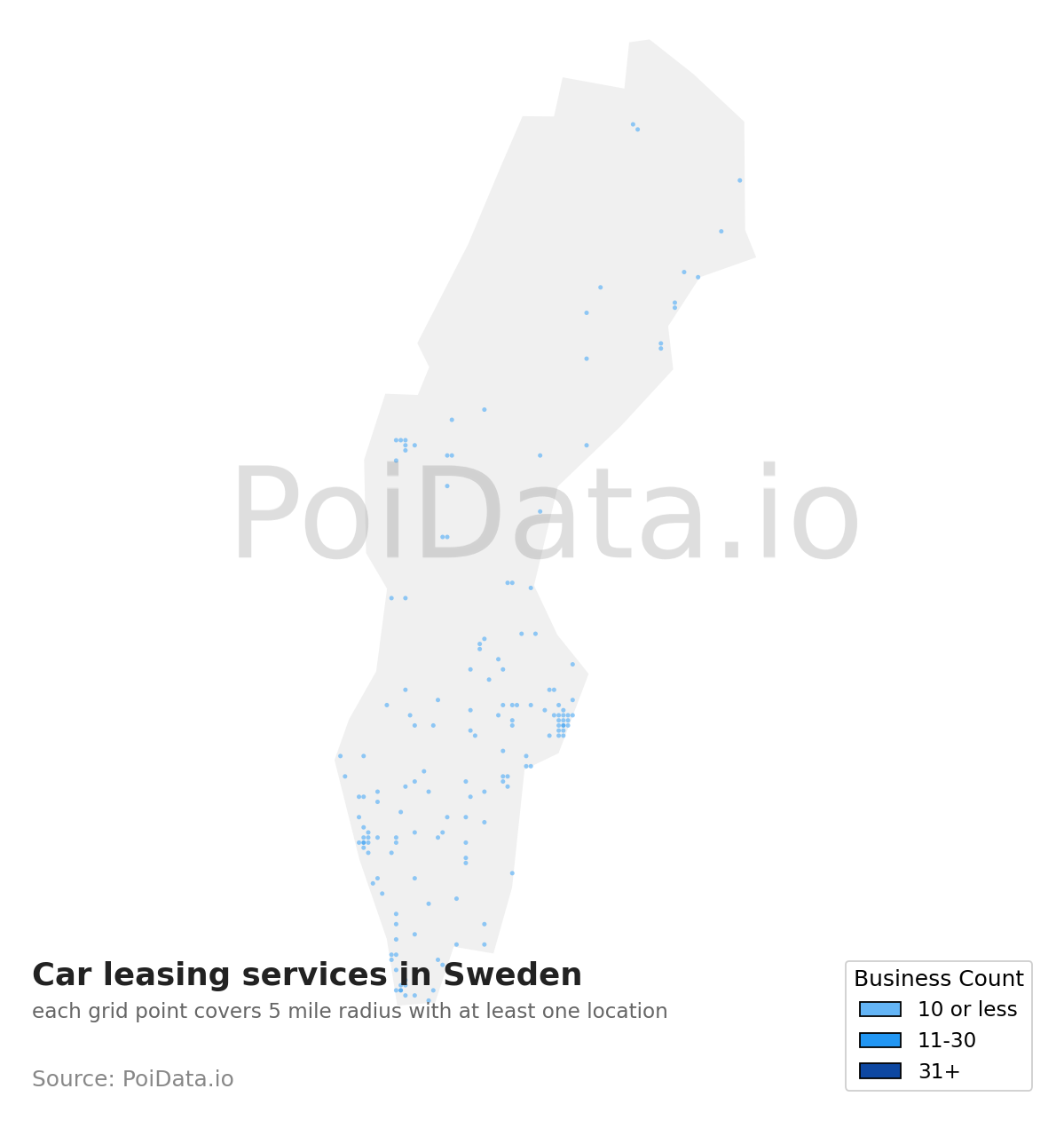 Car leasing service density map for Sweden