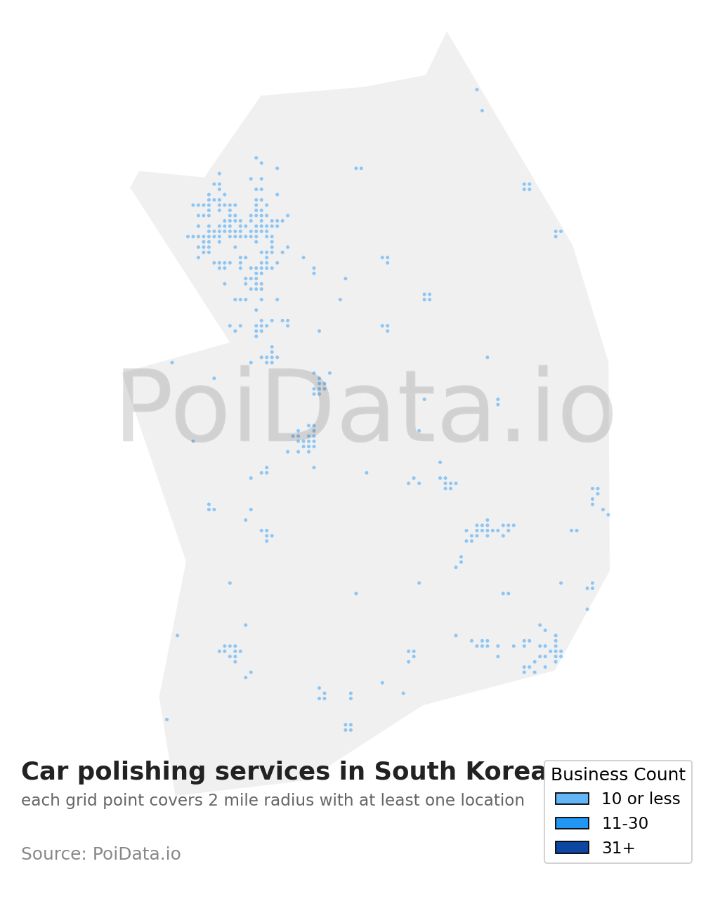Car polishing service density map for South Korea