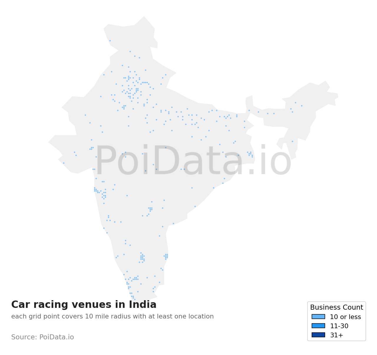 Car racing venue density map for India
