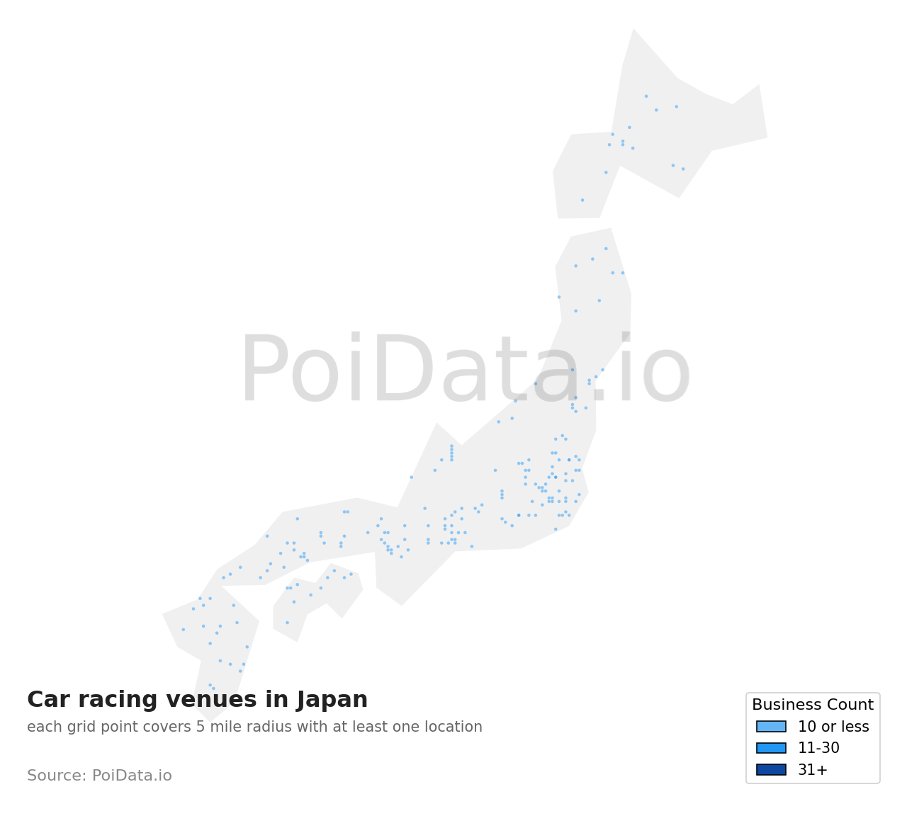 Car racing venue density map for Japan