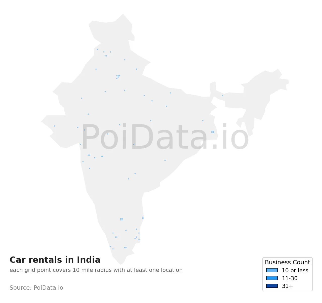 Car rental density map for India
