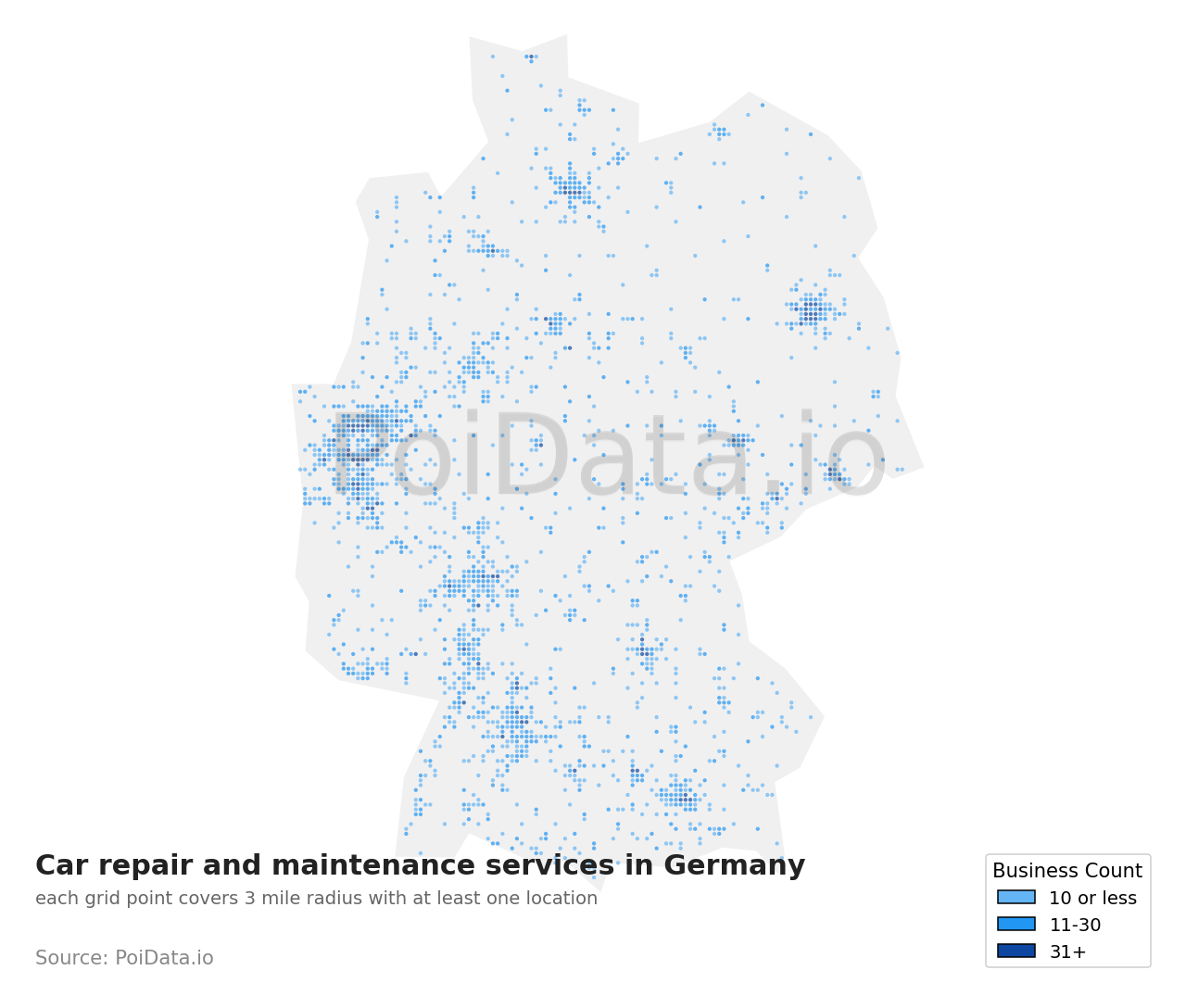 Car repair and maintenance service density map for Germany