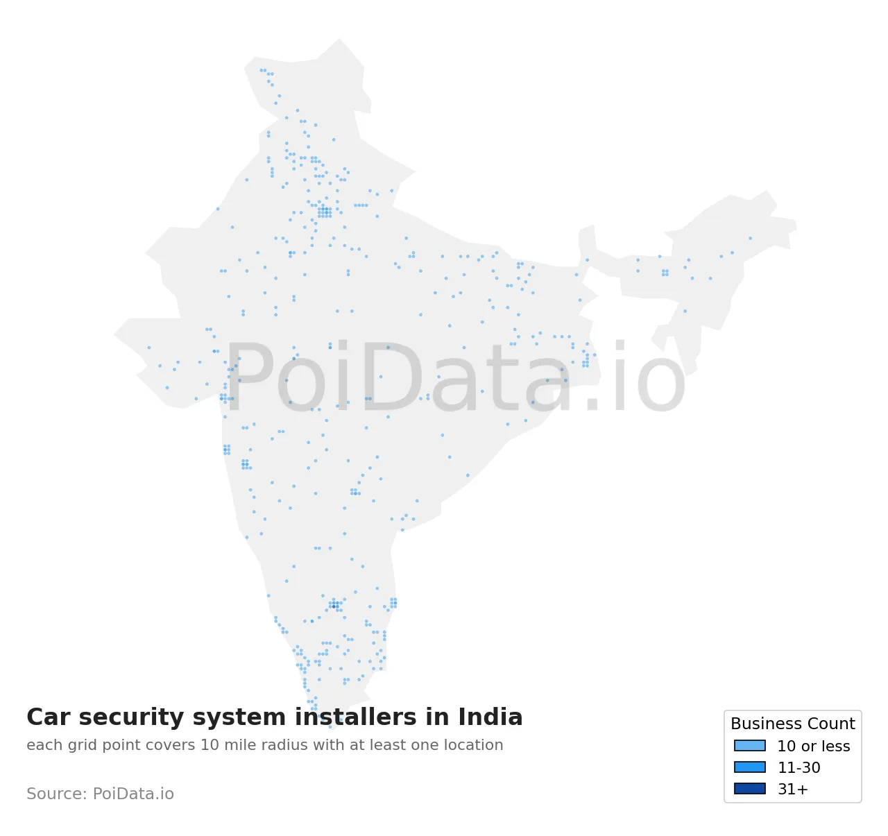 Car security system installer density map for India