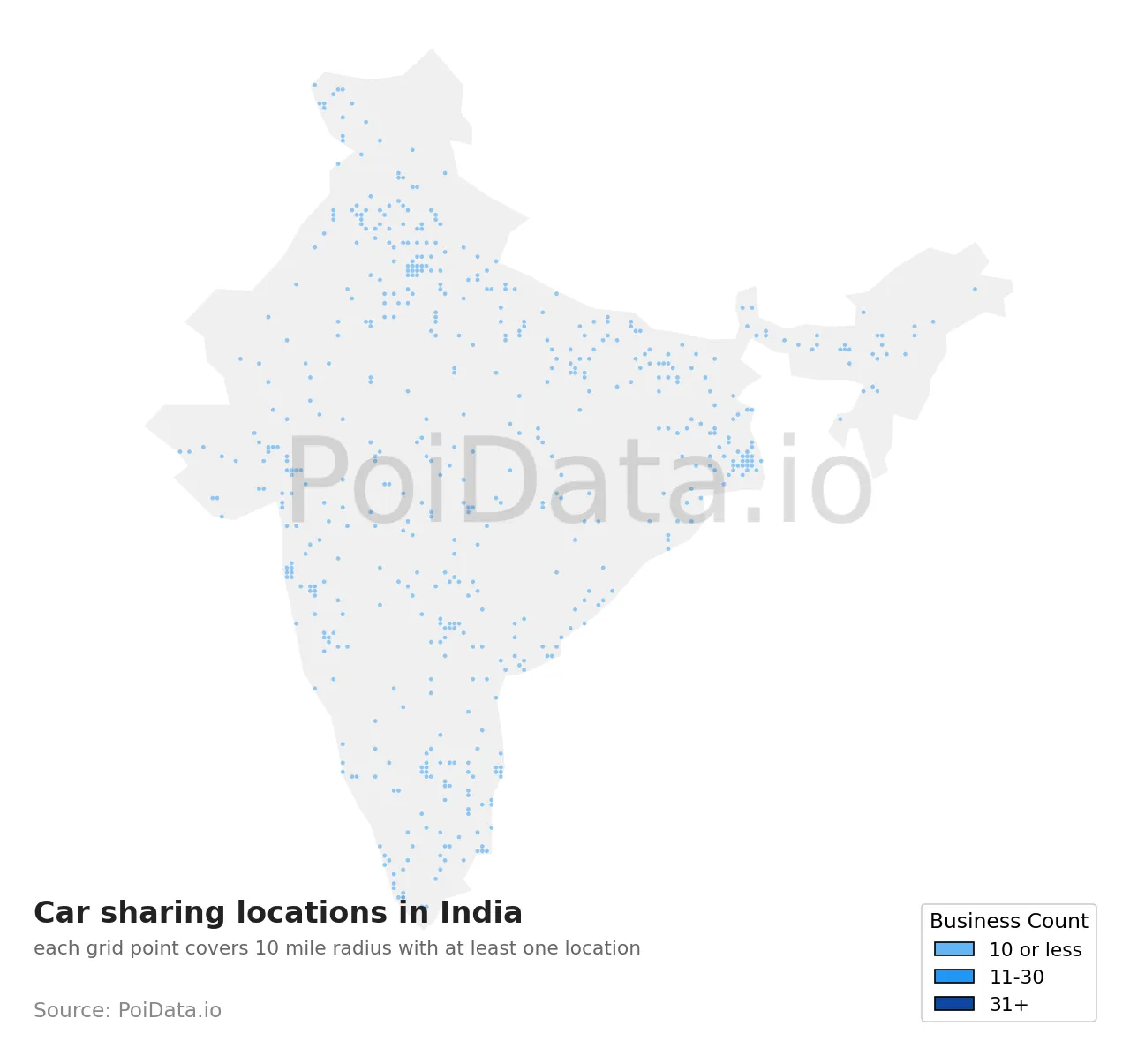 Car sharing location density map for India