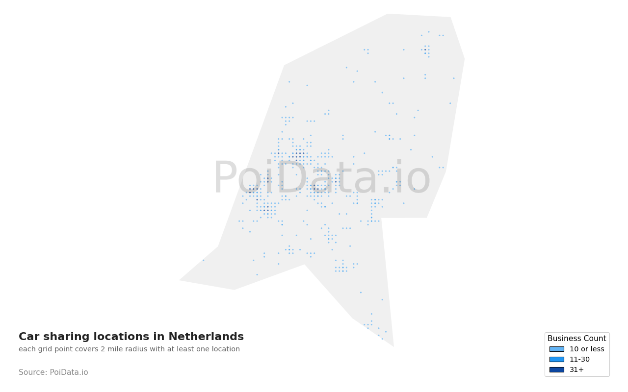 Car sharing location density map for Netherlands