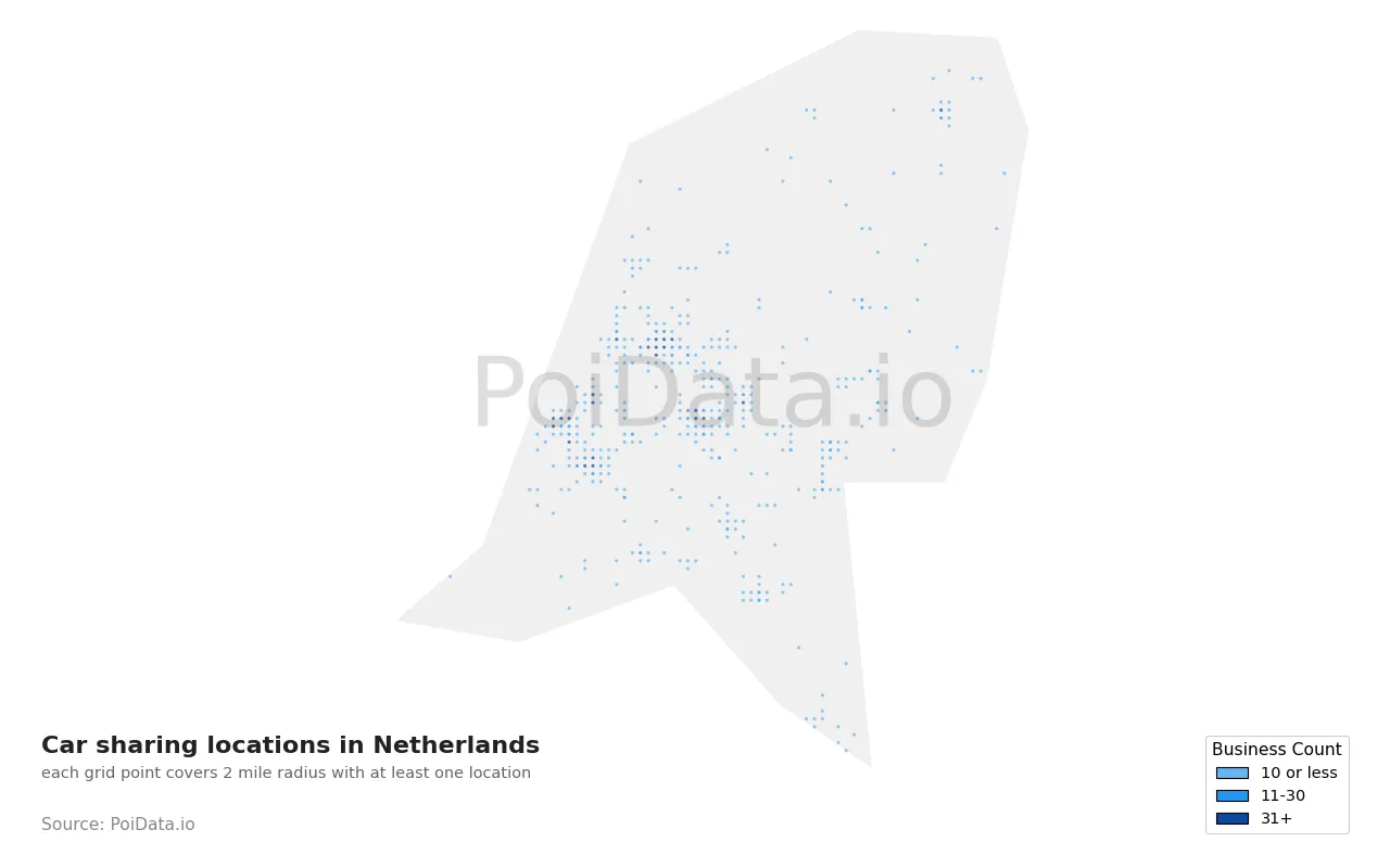 Car sharing location density map for Netherlands