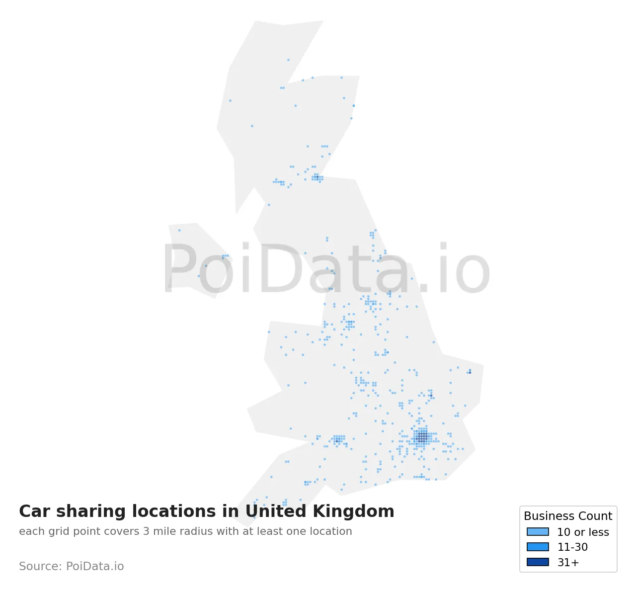 Car sharing location density map for United Kingdom