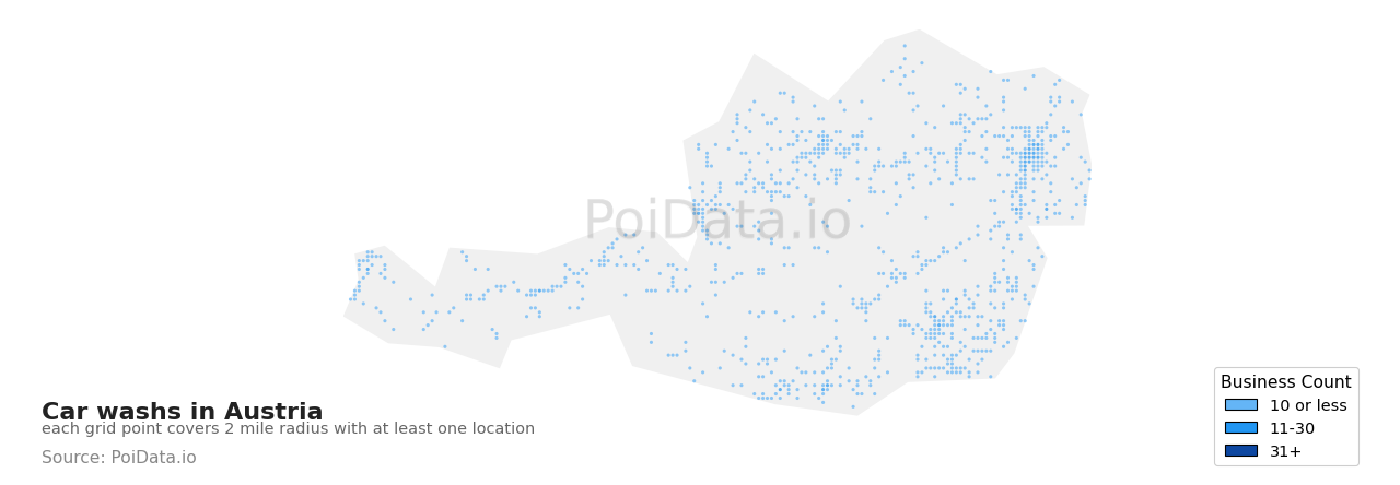 Car wash density map for Austria