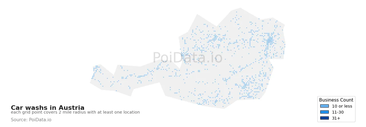 Car wash density map for Austria