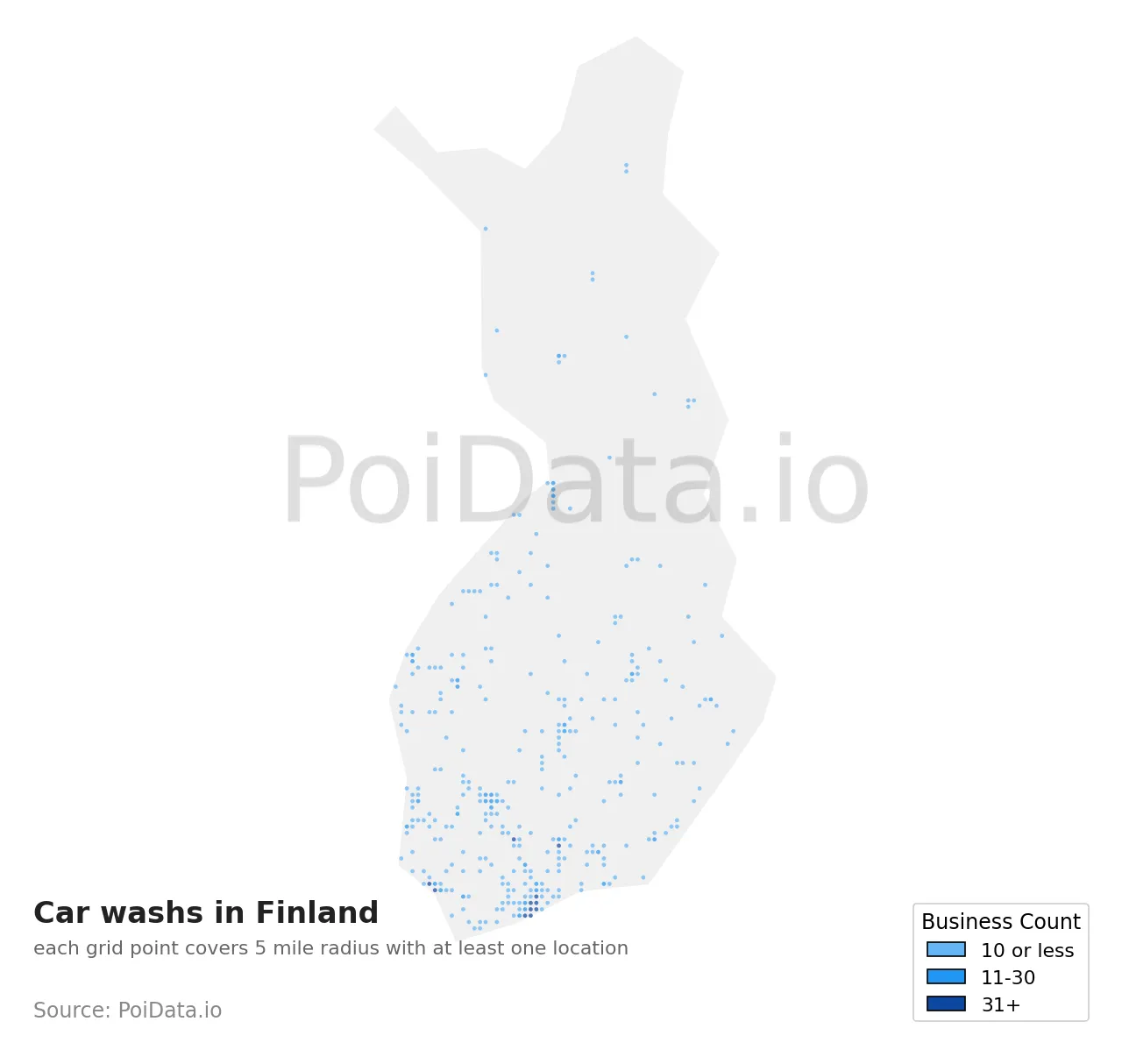 Car wash density map for Finland
