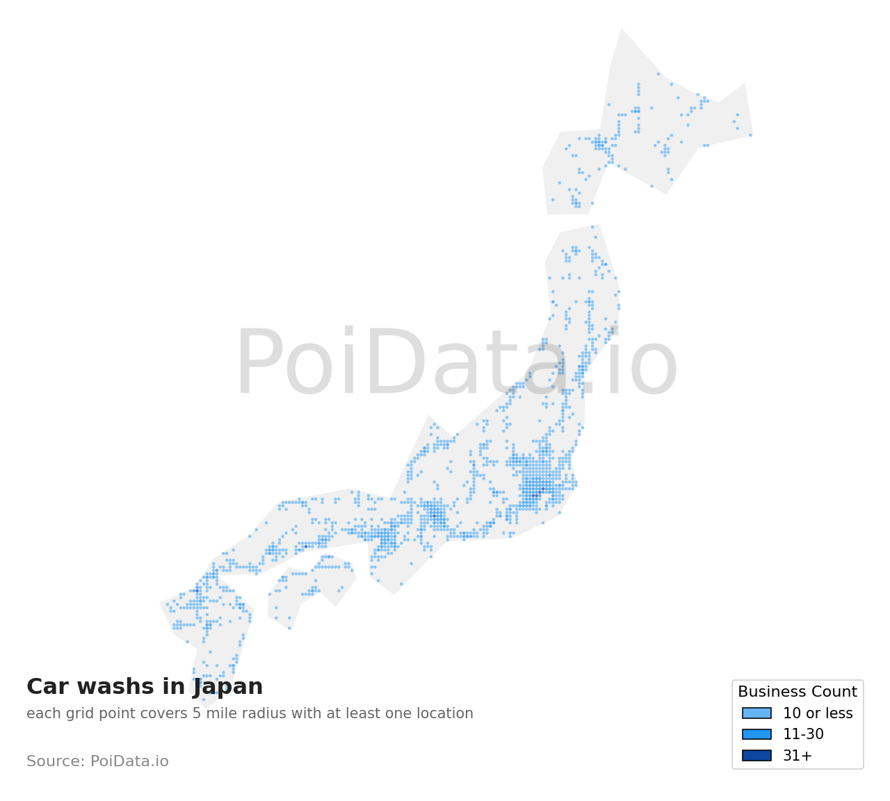 Car wash density map for Japan