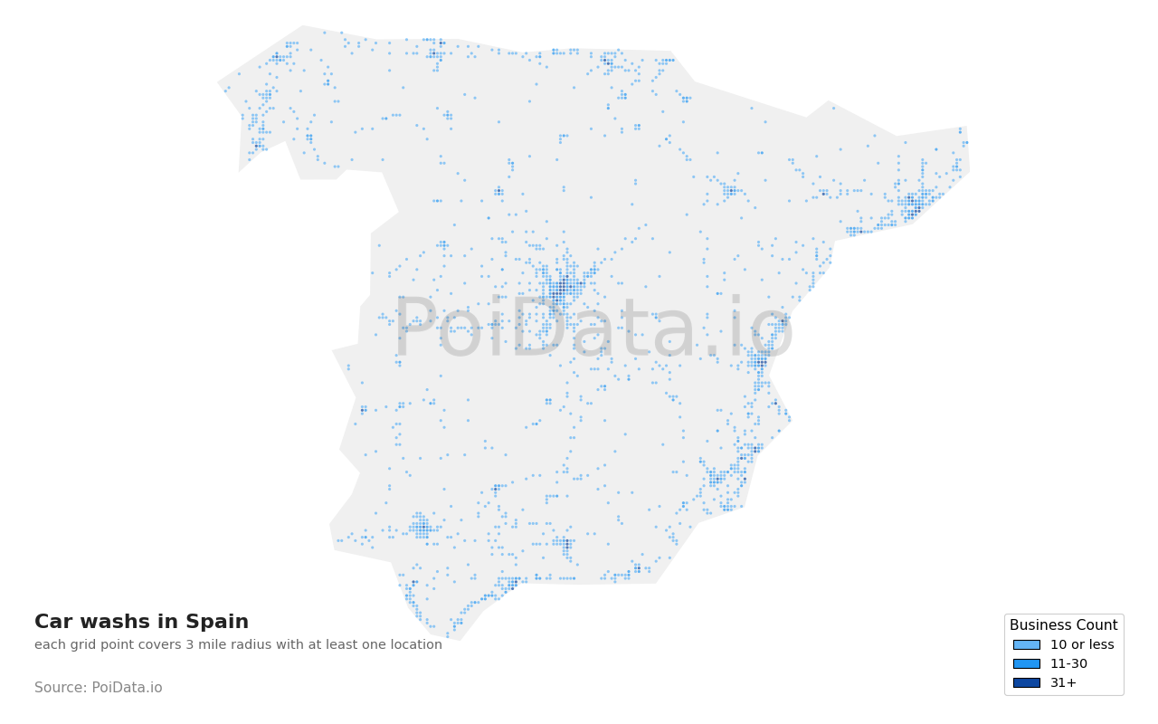 Car wash density map for Spain