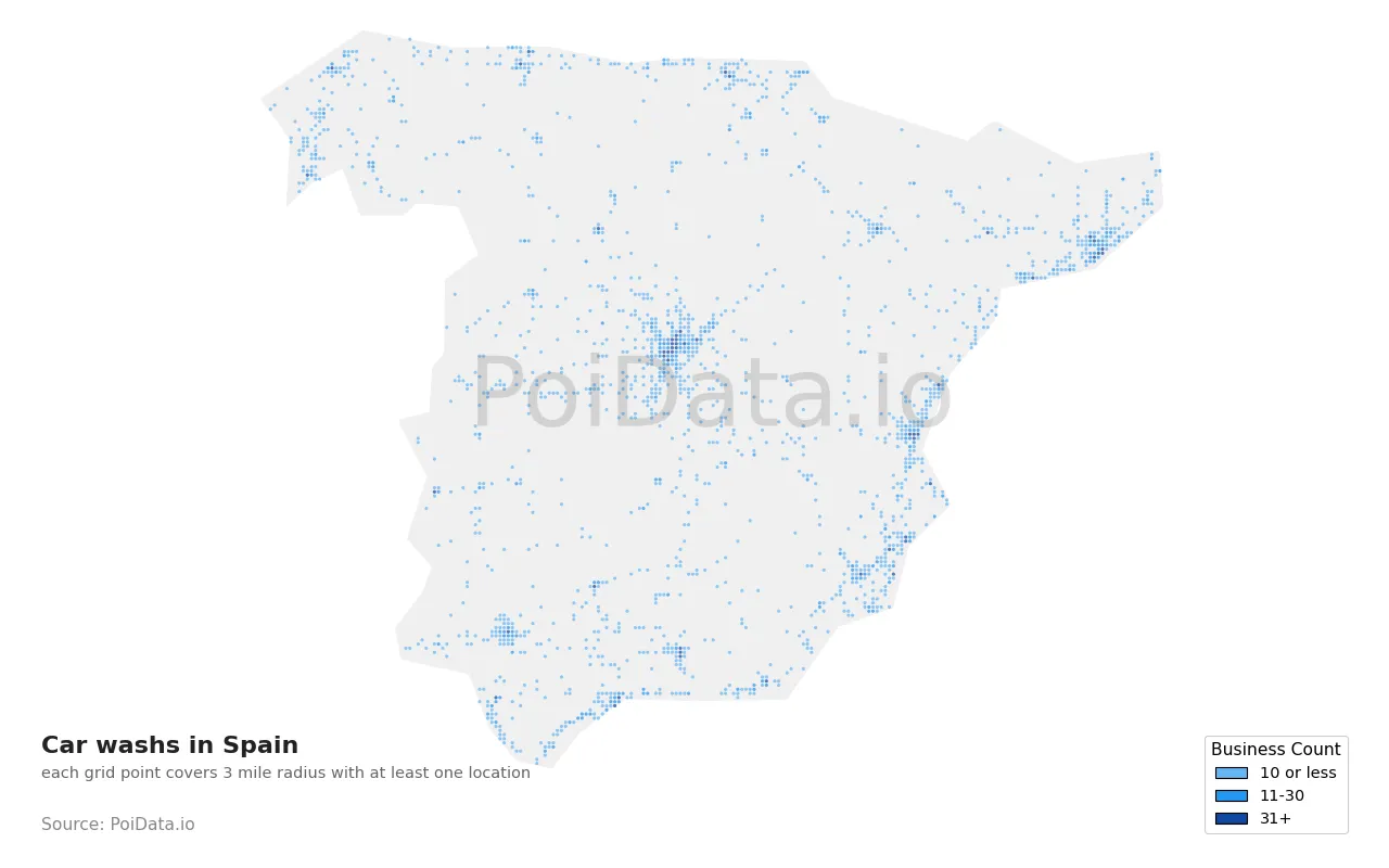 Car wash density map for Spain