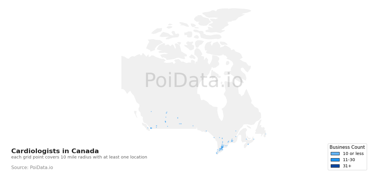 Cardiologist density map for Canada