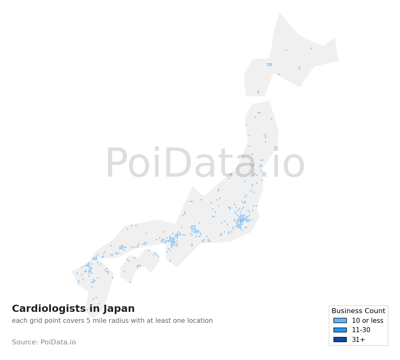 Cardiologist density map for Japan