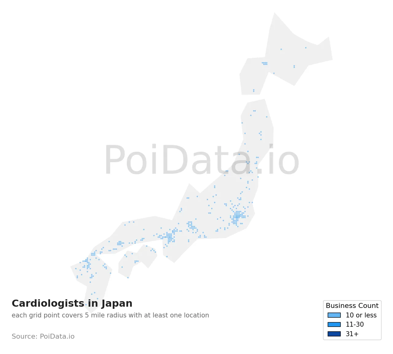 Cardiologist density map for Japan